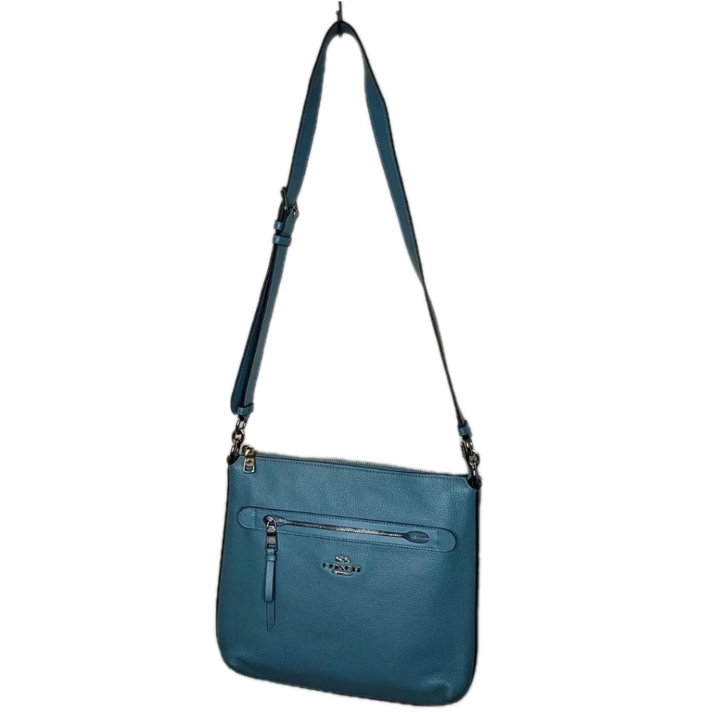 Coach Mae File Pebble Leather Purse Crossbody Denim Pacific Cloud Blue Spring
